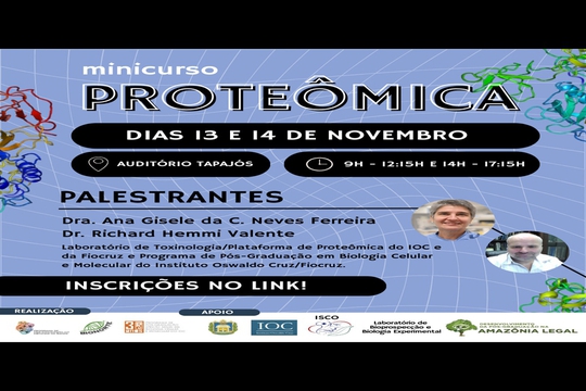 Participe do mini-curso de Proteômica

Conteúdo abordado: a) Introdução à Proteômica: motivação, desafios, estratégias e aplicações; b) Principais metodologias empregadas em Proteômica; c) A análise proteopeptidômica profunda do veneno de Bothrops jararaca abrindo o caminho para a bioprospecção; d) Espectrometria de massas na Biologia Estrutural: entendendo a interação entre toxina e antitoxina e e) Apresentação do Laboratório de Toxinologia/Plataforma de Proteômica do IOC, Fiocruz-RJ e discussão sobre possibilidades de colaboração com a UFOPA.